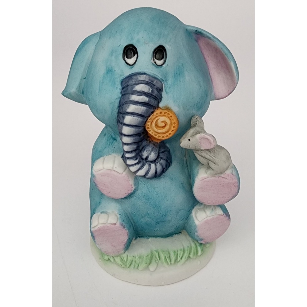 Himark Elephant Figurine Small Blue Ceramic Mouse Taiwan Vintage EXC Giftware